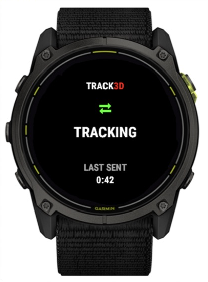 Garmin watch showing Track3D tracking status